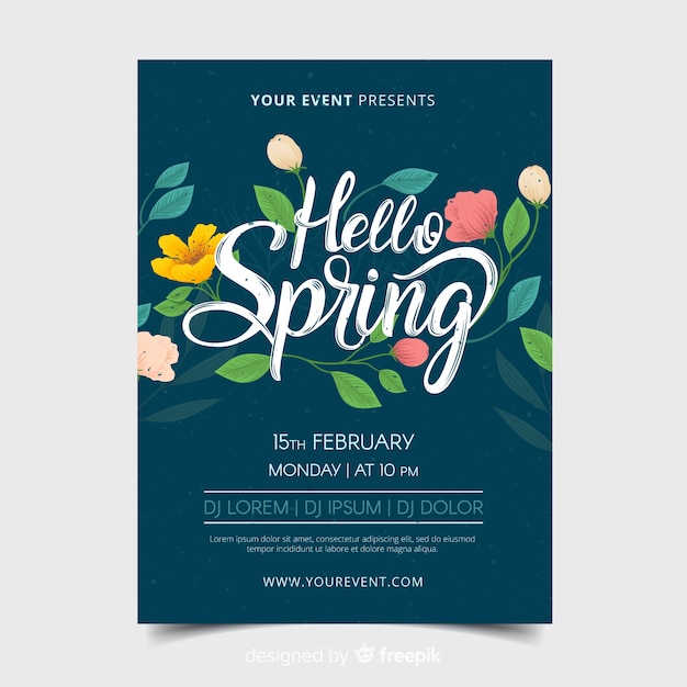 Free vector hand drawn flowers spring party poster