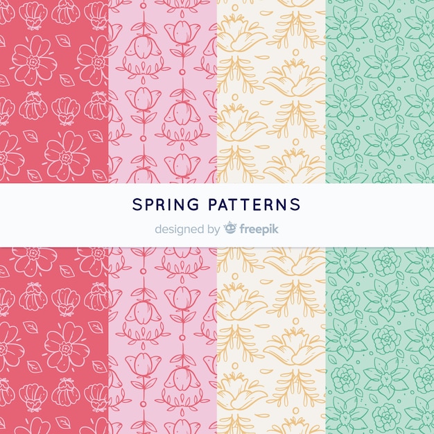 Hand drawn flowers spring pattern