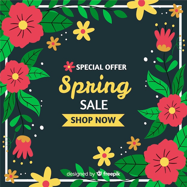 Hand drawn flowers spring sale background