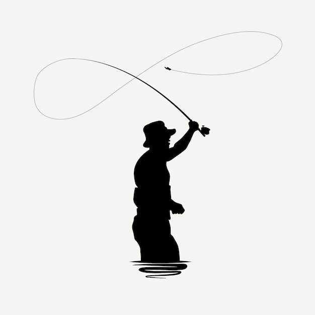 Free vector hand drawn fly fisherman silhouette