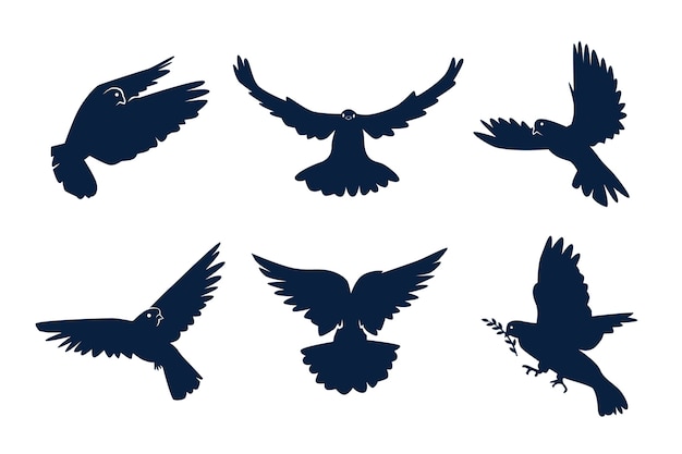 Free Vector hand drawn flying dove silhouette set