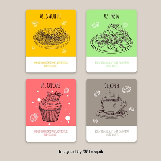 Free Vector hand drawn food card collection