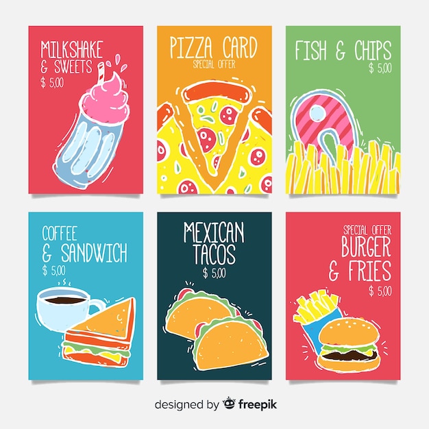 Hand drawn food card collection