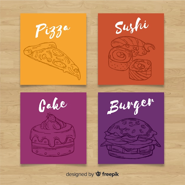 Hand drawn food card collection