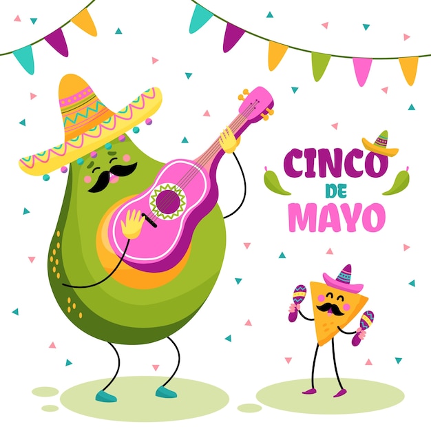 Hand drawn food characters celebrating cinco de mayo