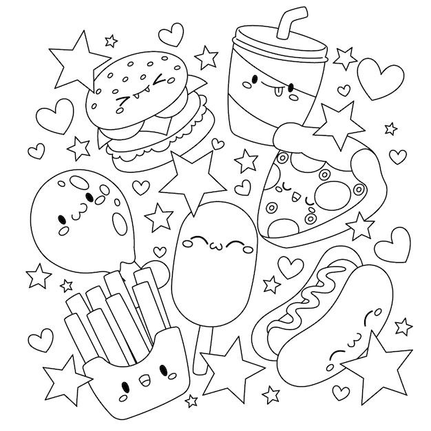 Free Vector hand drawn food coloring book illustration