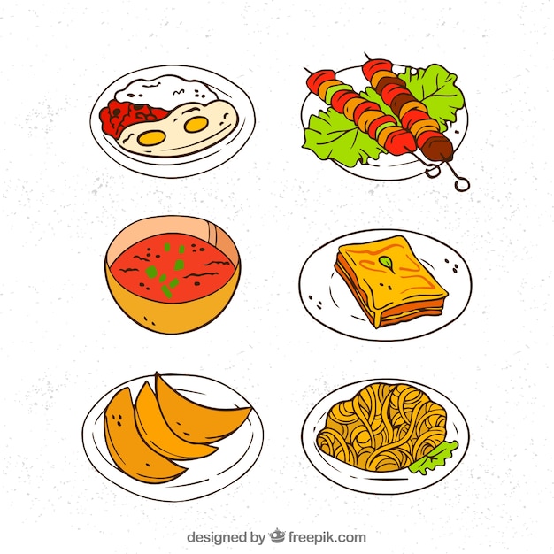 Free Vector hand drawn food dish collection