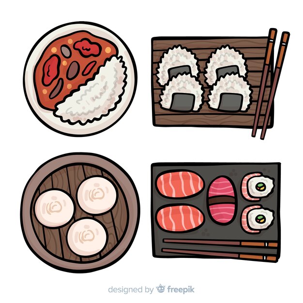 Hand drawn food dish collection