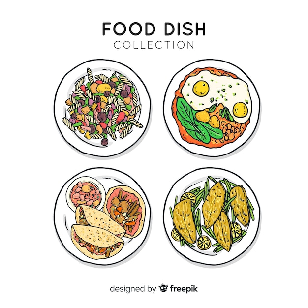 Hand drawn food dish collection