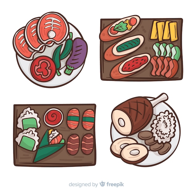 Hand drawn food dishes collection