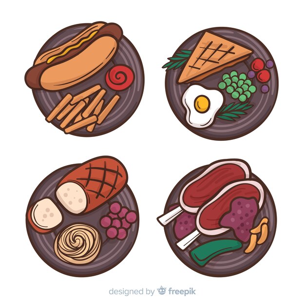 Hand drawn food dishes collection