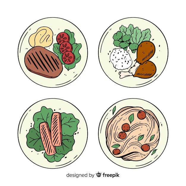 Hand drawn food dishes pack