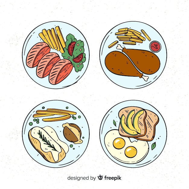 Hand drawn food dishes pack