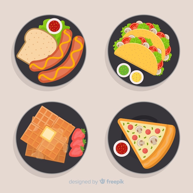 Hand drawn food dishes set