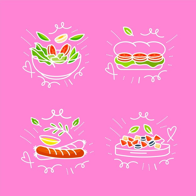 Hand drawn food doodles collection