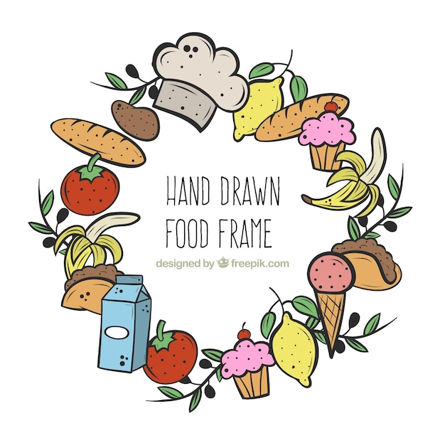 Hand drawn food frame with circular style