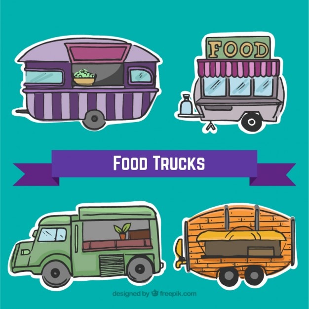 Free Vector hand drawn food trucks labels set