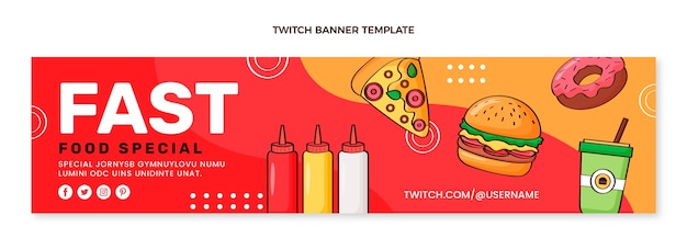 Free Vector hand drawn food twitch banner template