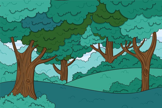 Hand drawn forest landscape