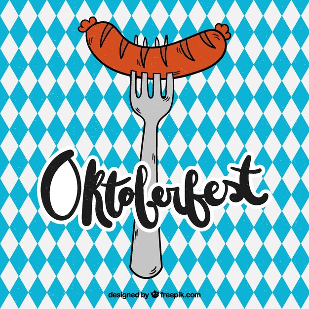 Hand drawn fork with sausage in oktoberfest