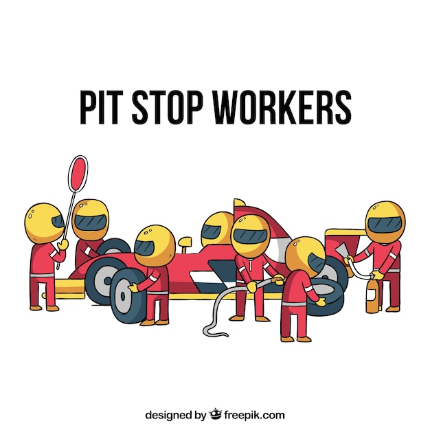 Free vector hand drawn formula 1 pit stop workers