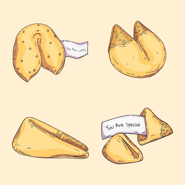 Hand drawn fortune cookie collection