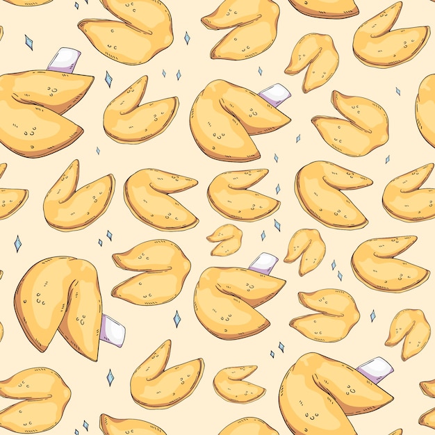 Hand drawn fortune cookie pattern