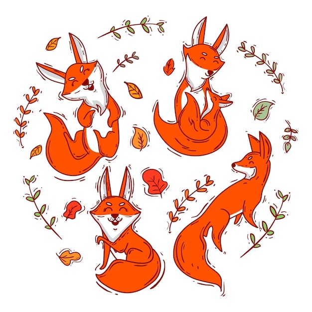 Free Vector hand drawn fox collection