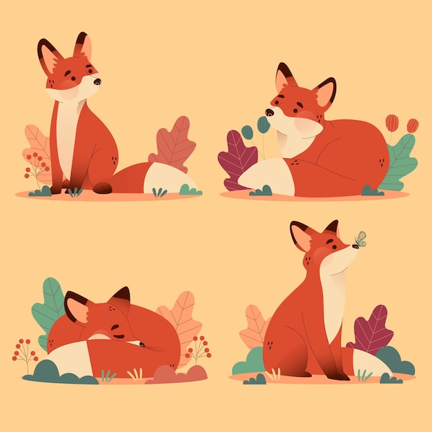 Free Vector hand drawn fox collection