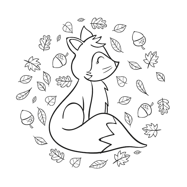 Hand drawn fox outline illustration