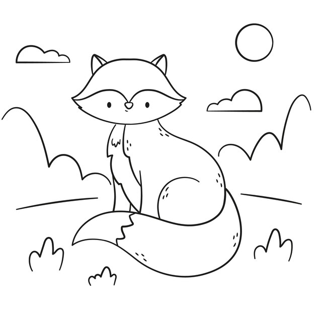 Hand drawn fox outline illustration