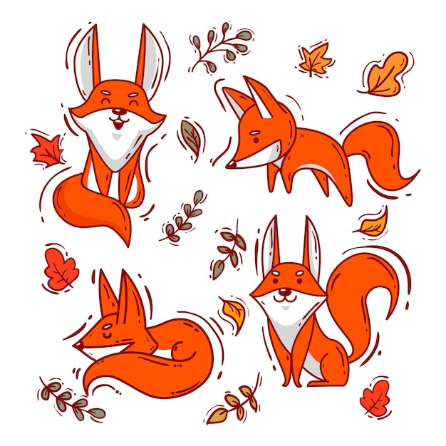 Hand drawn fox set