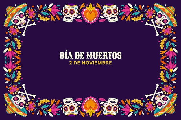 Free Vector hand drawn frame template for dia de muertos celebration