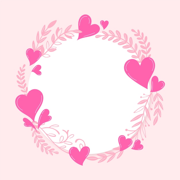 Hand drawn frame with pink hearts