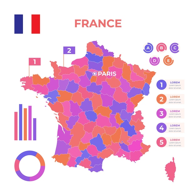 Free Vector hand drawn france map infographic template