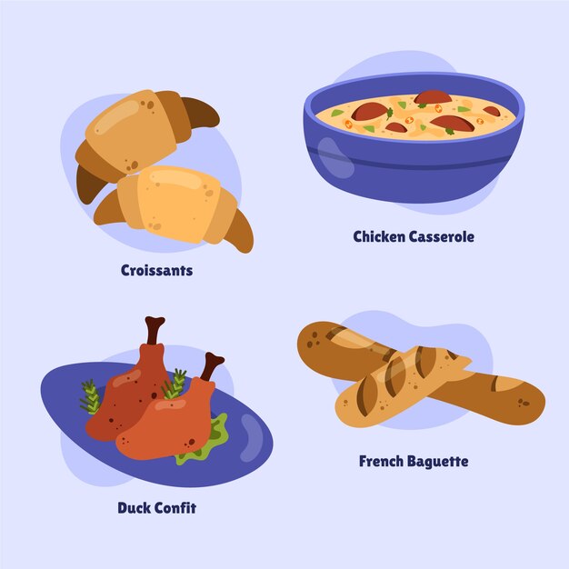 Hand drawn french cuisine foods collection