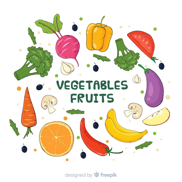 Hand drawn fresh fruit and vegetable background