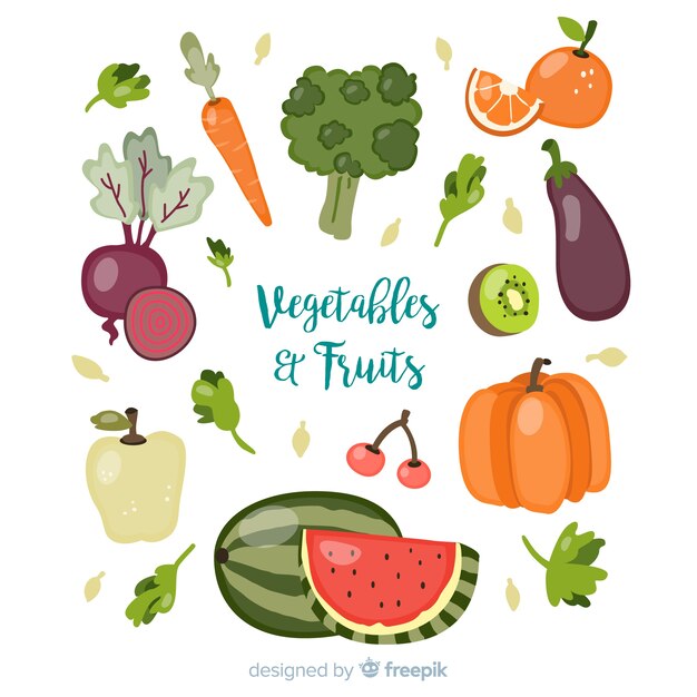 Hand drawn fresh fruit and vegetable background