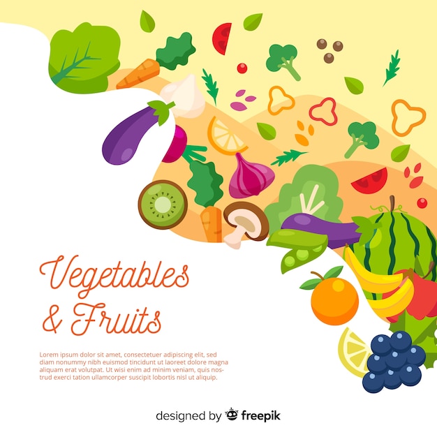 Hand drawn fresh fruit and vegetable background