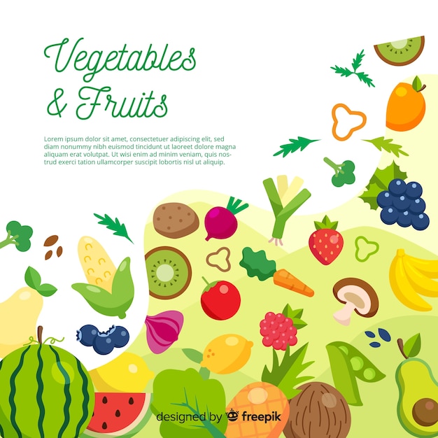 Hand drawn fresh fruit and vegetable background