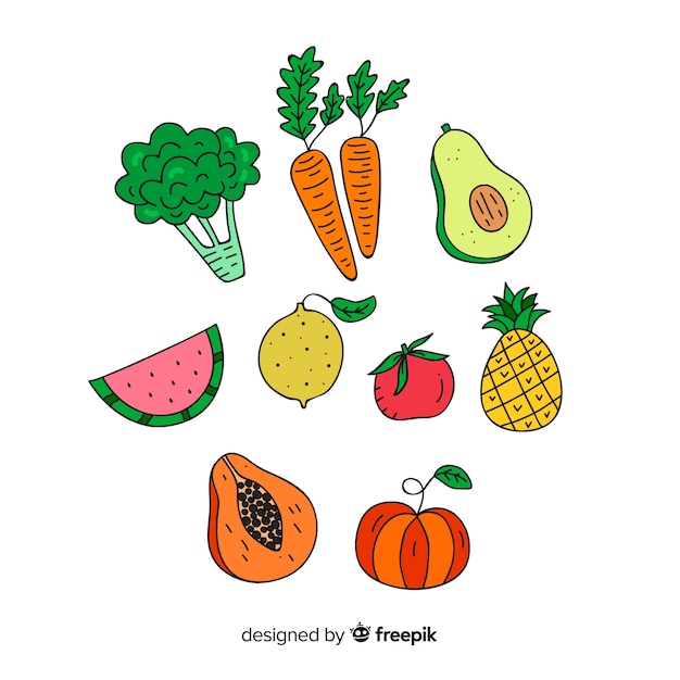 Hand drawn fresh fruit and vegetable background