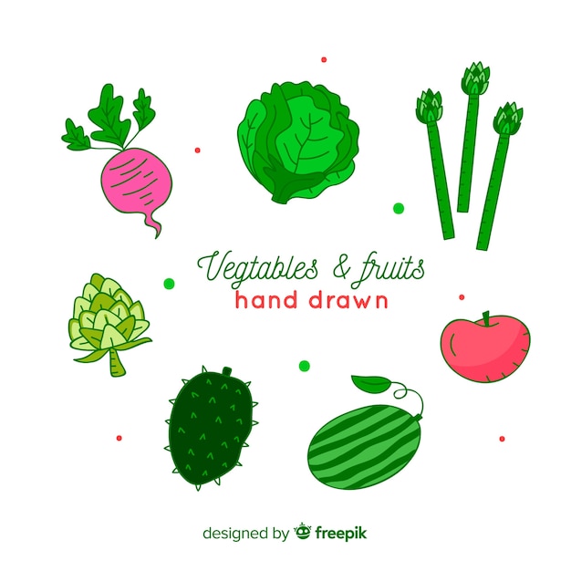 Free Vector hand drawn fresh fruit and vegetable background