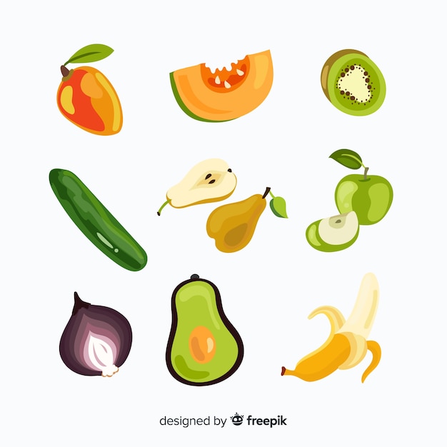 Free Vector hand drawn fresh fruit and vegetable background