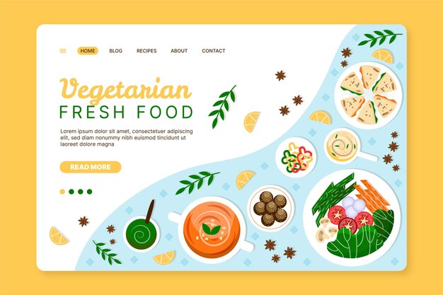 Hand drawn fresh vegetarian food landing page