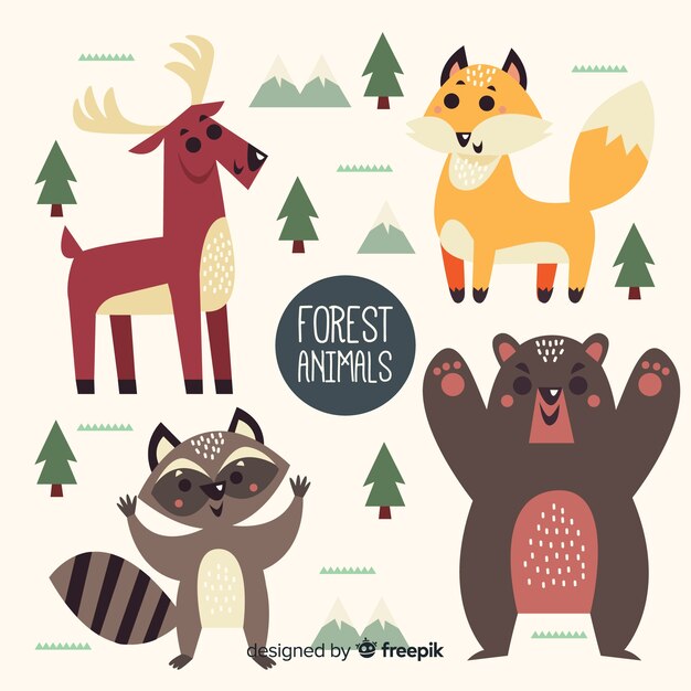 Hand drawn friendly forest animals