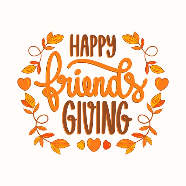 Free vector hand drawn friendsgiving lettering with vegetation