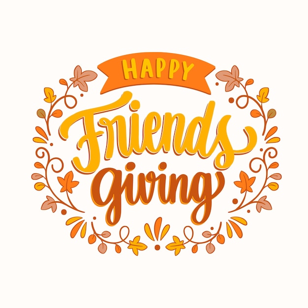 Free Vector hand drawn friendsgiving lettering with vegetation