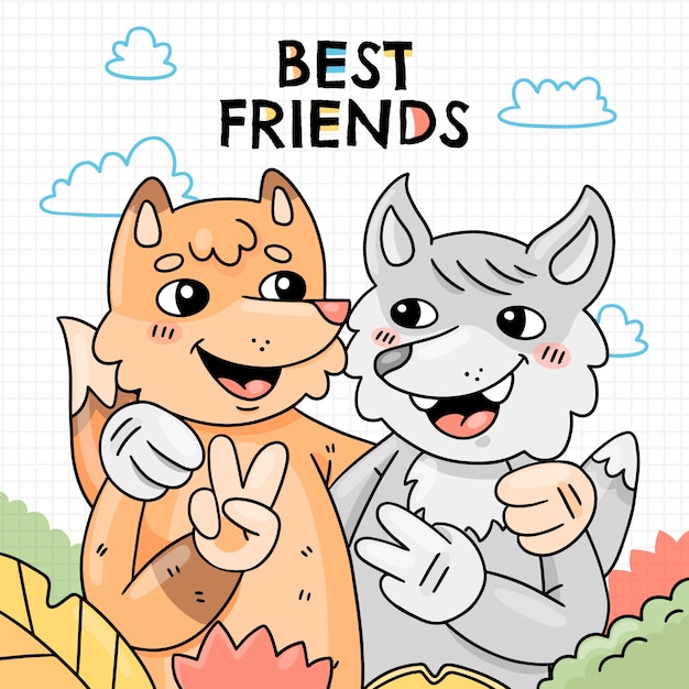 Hand drawn friendship day animals illustration