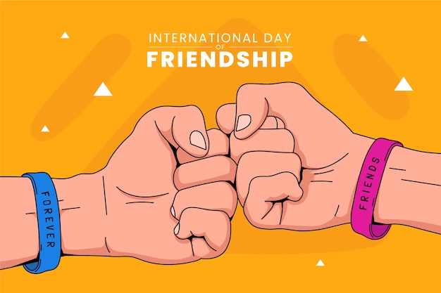 Free Vector hand drawn friendship day background with friends fist bumping