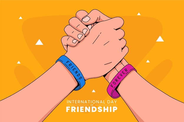 Free Vector hand drawn friendship day background with friends holding hands